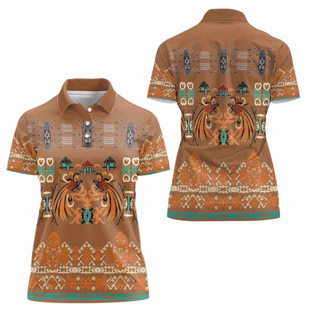Terracotta Batik Papua-inspired Pattern Women Polo Shirt - Polynesian Pride