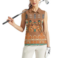 Terracotta Batik Papua-inspired Pattern Women Sleeveless Polo Shirt LT9 - Polynesian Pride