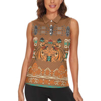 Terracotta Batik Papua-inspired Pattern Women Sleeveless Polo Shirt LT9 - Polynesian Pride
