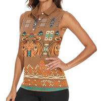 Terracotta Batik Papua-inspired Pattern Women Sleeveless Polo Shirt LT9 - Polynesian Pride
