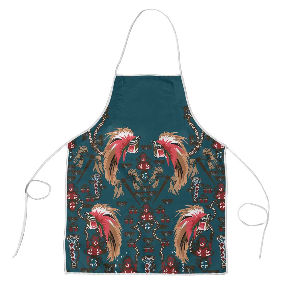 Dark Cyan Blue Bird of Batik Papua Apron Exotic Natural Wealth of Papua - Polynesian Pride