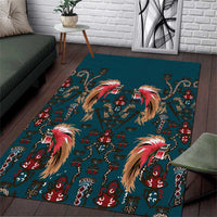 Dark Cyan Blue Bird of Batik Papua Area Rug Exotic Natural Wealth of Papua - Polynesian Pride