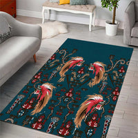 Dark Cyan Blue Bird of Batik Papua Area Rug Exotic Natural Wealth of Papua - Polynesian Pride