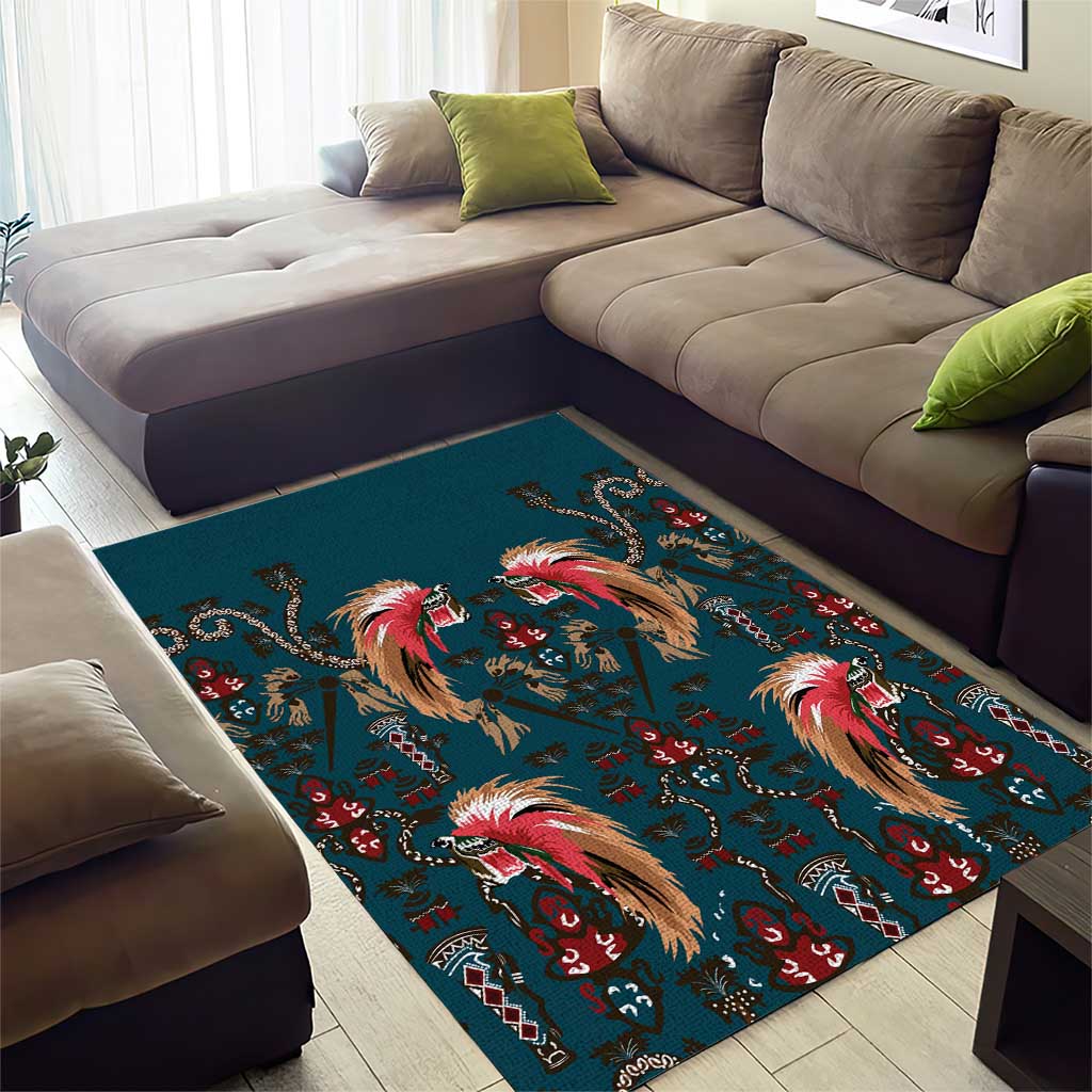 Dark Cyan Blue Bird of Batik Papua Area Rug Exotic Natural Wealth of Papua - Polynesian Pride