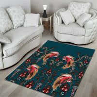 Dark Cyan Blue Bird of Batik Papua Area Rug Exotic Natural Wealth of Papua - Polynesian Pride