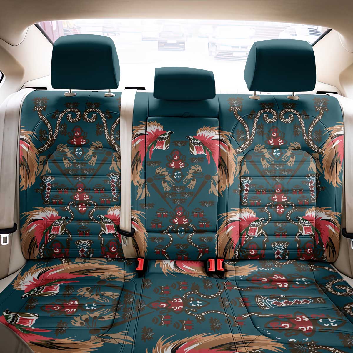 Dark Cyan Blue Bird of Batik Papua Back Car Seat Cover Exotic Natural Wealth of Papua - Polynesian Pride