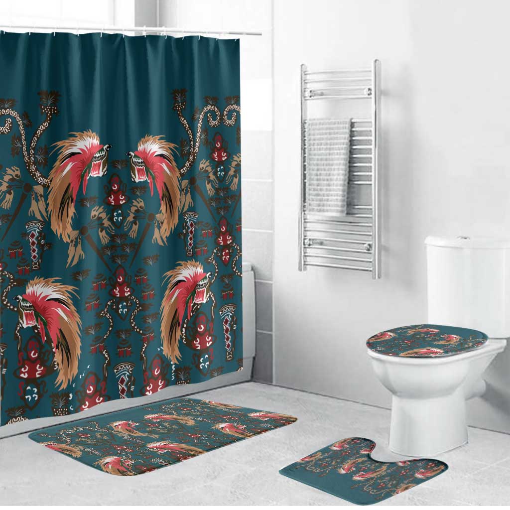 Dark Cyan Blue Bird of Batik Papua Bathroom Set Exotic Natural Wealth of Papua - Polynesian Pride
