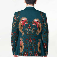Dark Cyan Blue Bird of Batik Papua Blazer Exotic Natural Wealth of Papua - Polynesian Pride