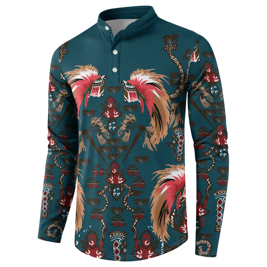 Dark Cyan Blue Bird of Batik Papua Button Sweatshirt Exotic Natural Wealth of Papua LT9 - Polynesian Pride