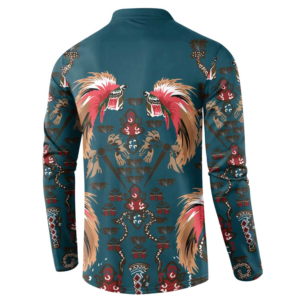 Dark Cyan Blue Bird of Batik Papua Button Sweatshirt Exotic Natural Wealth of Papua LT9 - Polynesian Pride