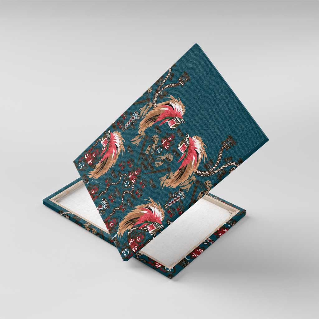 Dark Cyan Blue Bird of Batik Papua Canvas Wall Art Exotic Natural Wealth of Papua LT9 With Frame Blue - Polynesian Pride