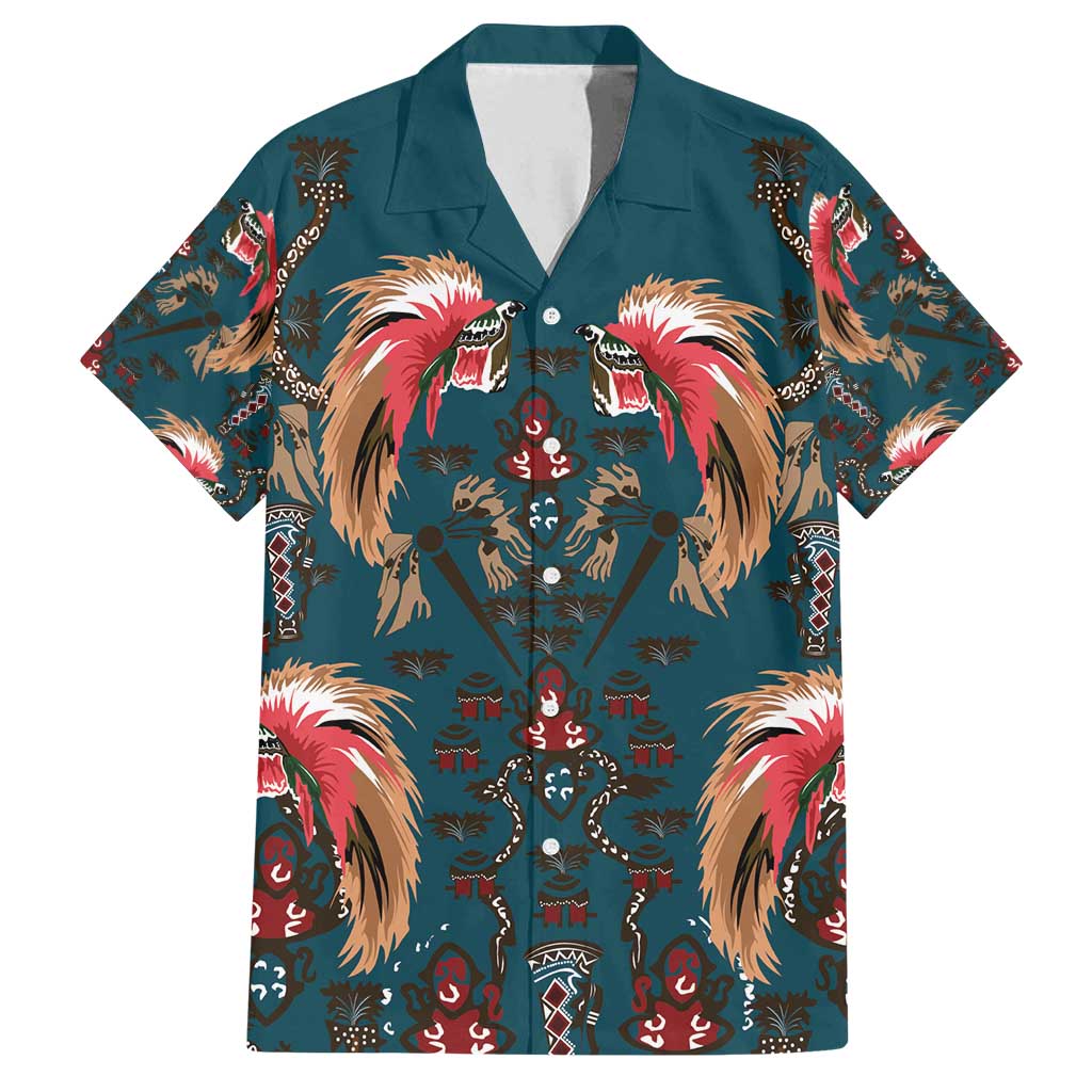 Dark Cyan Blue Bird of Batik Papua Family Matching Long Sleeve Bodycon Dress and Hawaiian Shirt Exotic Natural Wealth of Papua - Polynesian Pride