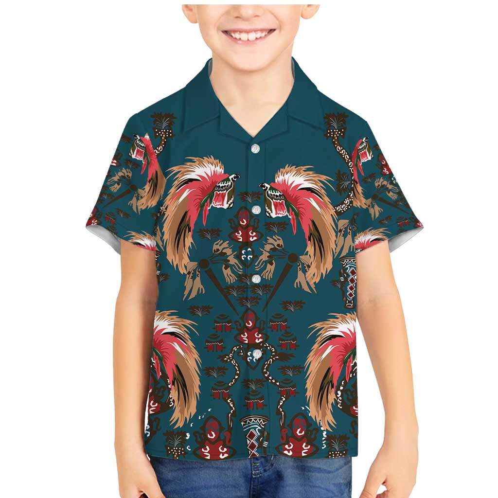 Dark Cyan Blue Bird of Batik Papua Family Matching Mermaid Dress and Hawaiian Shirt Exotic Natural Wealth of Papua - Polynesian Pride