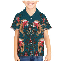Dark Cyan Blue Bird of Batik Papua Family Matching Mermaid Dress and Hawaiian Shirt Exotic Natural Wealth of Papua - Polynesian Pride