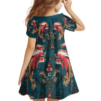 Dark Cyan Blue Bird of Batik Papua Family Matching Off The Shoulder Long Sleeve Dress and Hawaiian Shirt Exotic Natural Wealth of Papua - Polynesian Pride