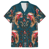 Dark Cyan Blue Bird of Batik Papua Family Matching Off The Shoulder Long Sleeve Dress and Hawaiian Shirt Exotic Natural Wealth of Papua - Polynesian Pride