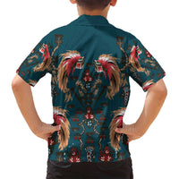 Dark Cyan Blue Bird of Batik Papua Family Matching Off Shoulder Maxi Dress and Hawaiian Shirt Exotic Natural Wealth of Papua - Polynesian Pride