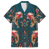 Dark Cyan Blue Bird of Batik Papua Family Matching Off Shoulder Maxi Dress and Hawaiian Shirt Exotic Natural Wealth of Papua - Polynesian Pride