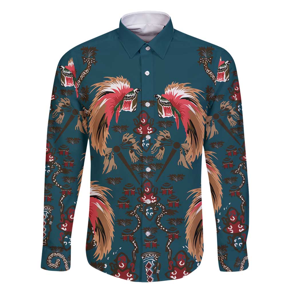 Dark Cyan Blue Bird of Batik Papua Family Matching Off Shoulder Maxi Dress and Hawaiian Shirt Exotic Natural Wealth of Papua - Polynesian Pride