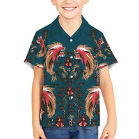 Dark Cyan Blue Bird of Batik Papua Family Matching Off Shoulder Maxi Dress and Hawaiian Shirt Exotic Natural Wealth of Papua - Polynesian Pride