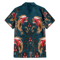 Dark Cyan Blue Bird of Batik Papua Family Matching Off Shoulder Short Dress and Hawaiian Shirt Exotic Natural Wealth of Papua - Polynesian Pride