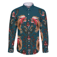 Dark Cyan Blue Bird of Batik Papua Family Matching Off Shoulder Short Dress and Hawaiian Shirt Exotic Natural Wealth of Papua - Polynesian Pride