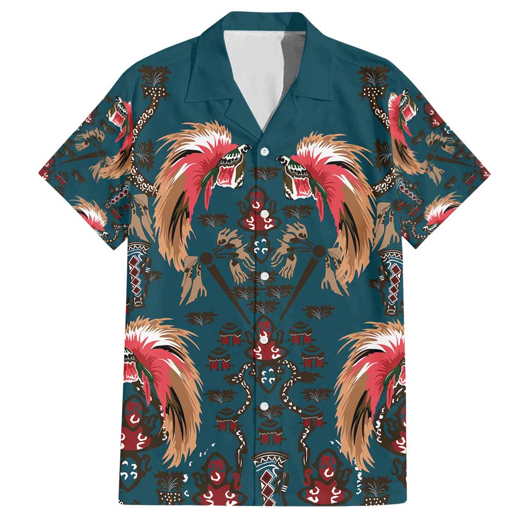Dark Cyan Blue Bird of Batik Papua Family Matching Summer Maxi Dress and Hawaiian Shirt Exotic Natural Wealth of Papua - Polynesian Pride