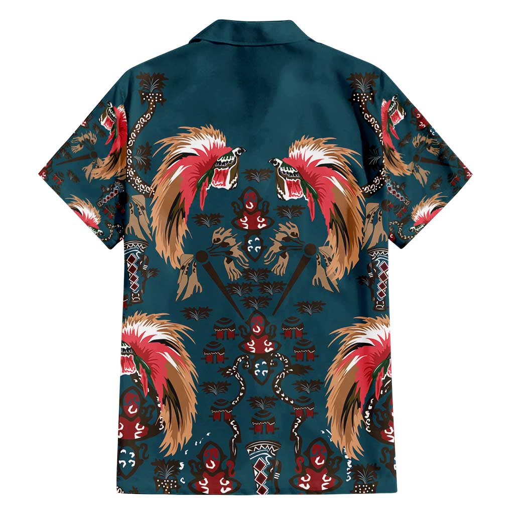 Dark Cyan Blue Bird of Batik Papua Family Matching Summer Maxi Dress and Hawaiian Shirt Exotic Natural Wealth of Papua - Polynesian Pride