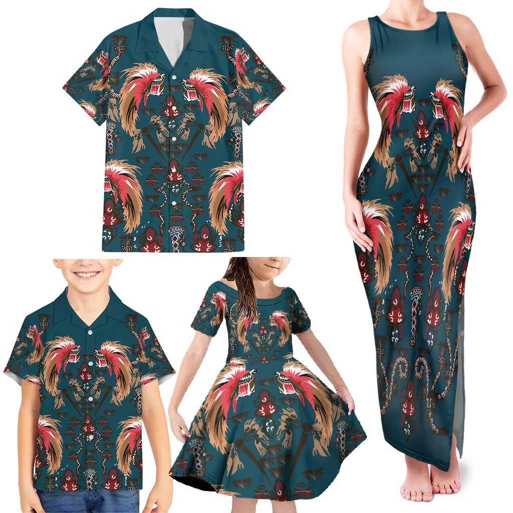 Dark Cyan Blue Bird of Batik Papua Family Matching Tank Maxi Dress and Hawaiian Shirt Exotic Natural Wealth of Papua - Polynesian Pride