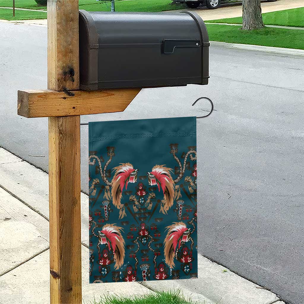 Dark Cyan Blue Bird of Batik Papua Garden Flag Exotic Natural Wealth of Papua - Polynesian Pride