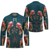 Dark Cyan Blue Bird of Batik Papua Hockey Jersey Exotic Natural Wealth of Papua - Polynesian Pride
