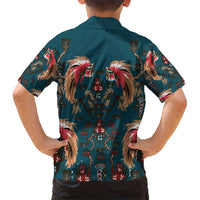 Dark Cyan Blue Bird of Batik Papua Kid Hawaiian Shirt Exotic Natural Wealth of Papua - Polynesian Pride