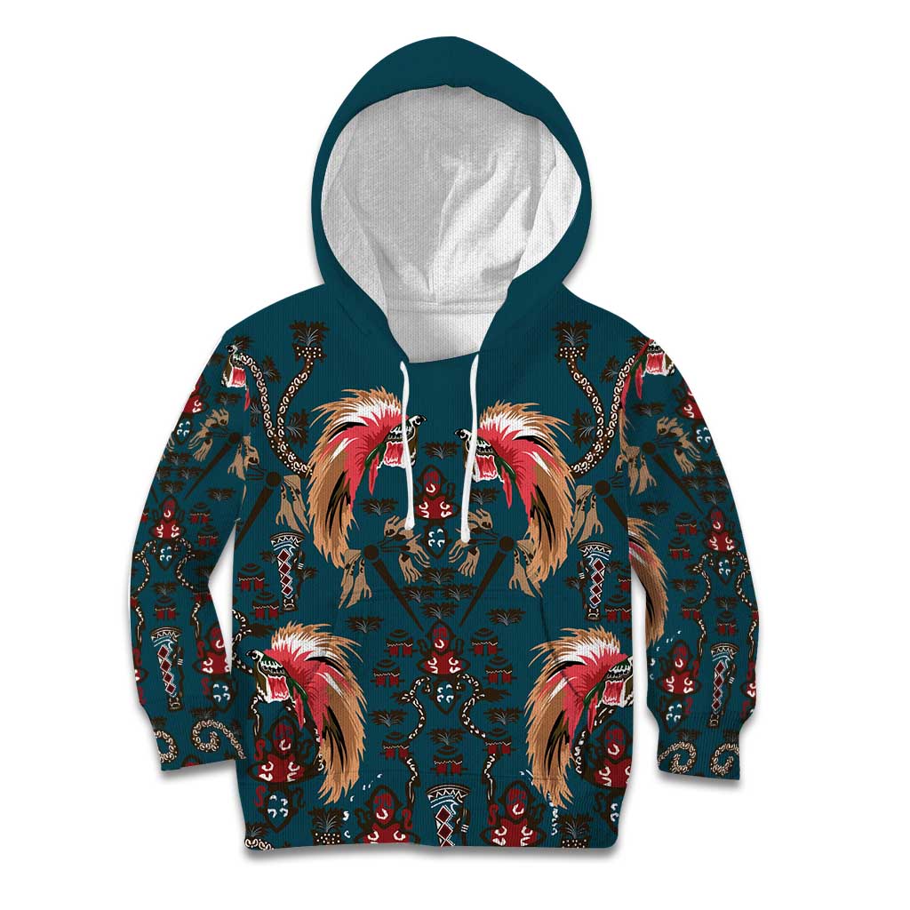 Dark Cyan Blue Bird of Batik Papua Kid Hoodie Exotic Natural Wealth of Papua - Polynesian Pride