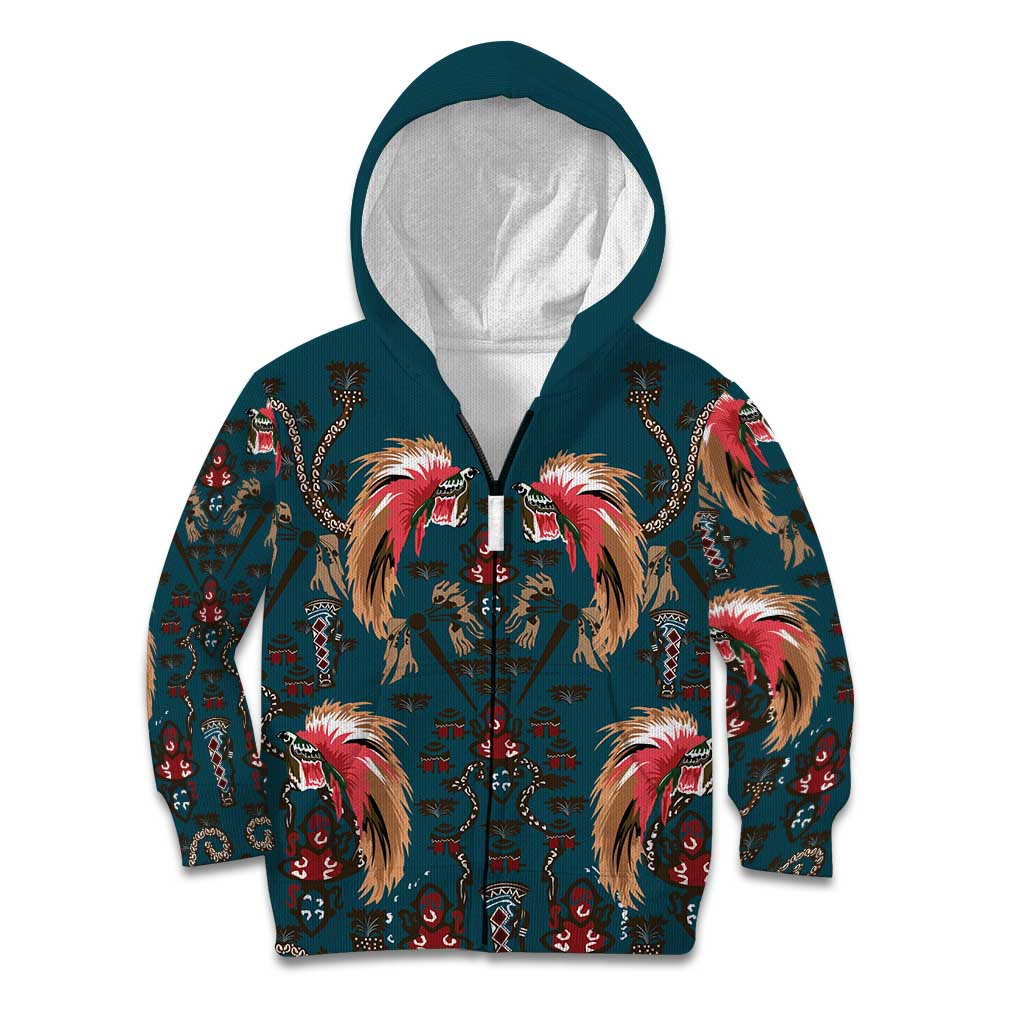 Dark Cyan Blue Bird of Batik Papua Kid Hoodie Exotic Natural Wealth of Papua - Polynesian Pride