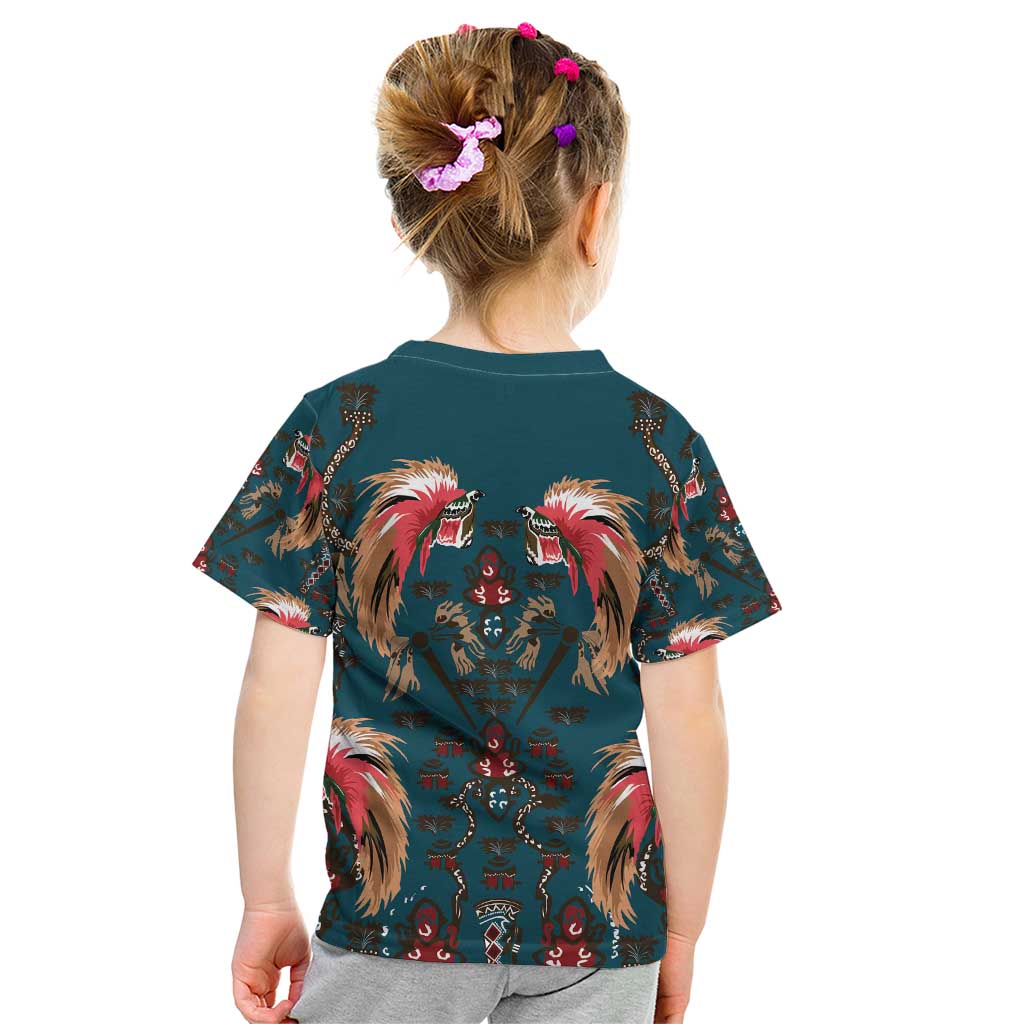 Dark Cyan Blue Bird of Batik Papua Kid T Shirt Exotic Natural Wealth of Papua - Polynesian Pride