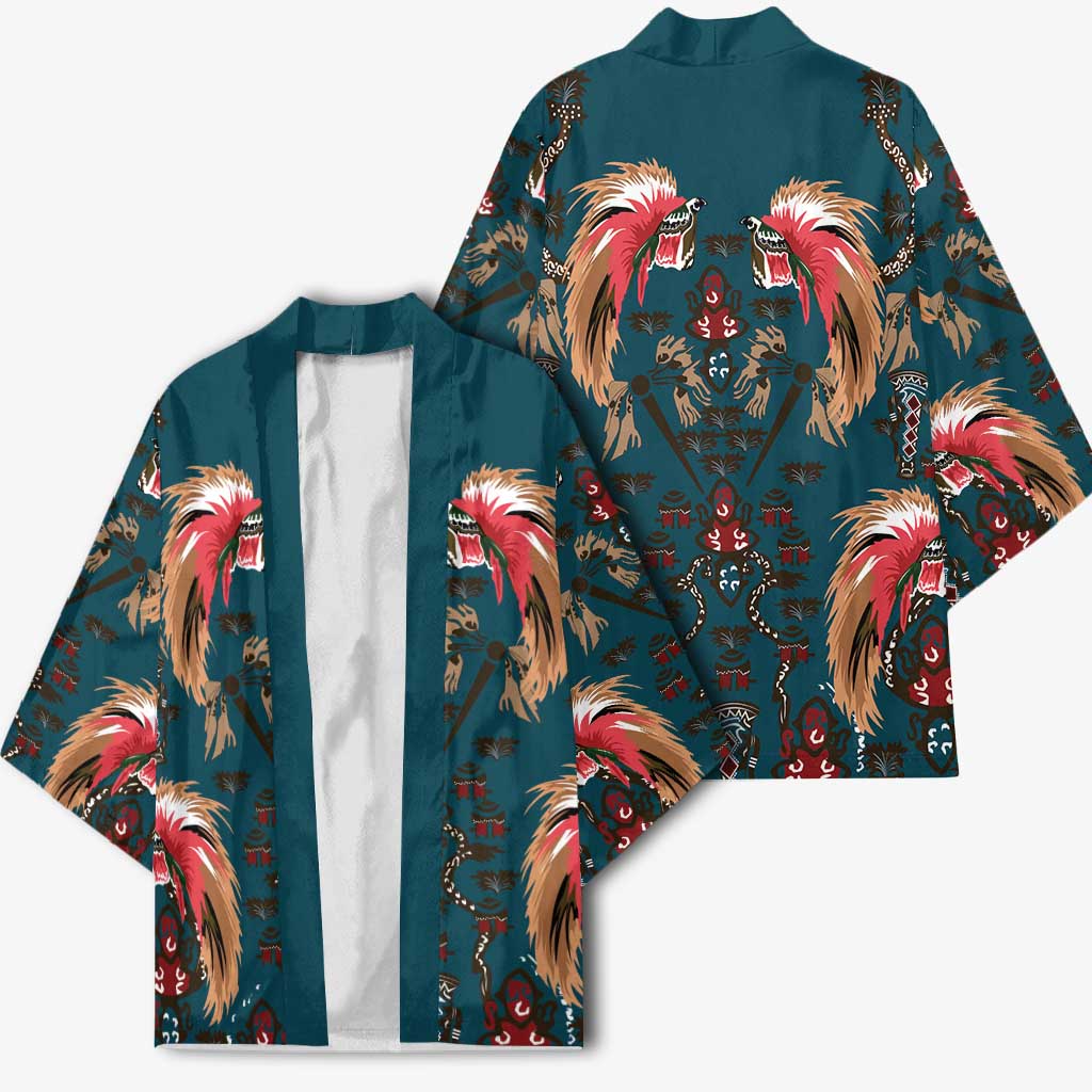 Dark Cyan Blue Bird of Batik Papua Kimono Exotic Natural Wealth of Papua - Polynesian Pride