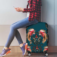 Dark Cyan Blue Bird of Batik Papua Luggage Cover Exotic Natural Wealth of Papua - Polynesian Pride
