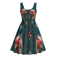 Dark Cyan Blue Bird of Batik Papua Midi Dress Exotic Natural Wealth of Papua - Polynesian Pride