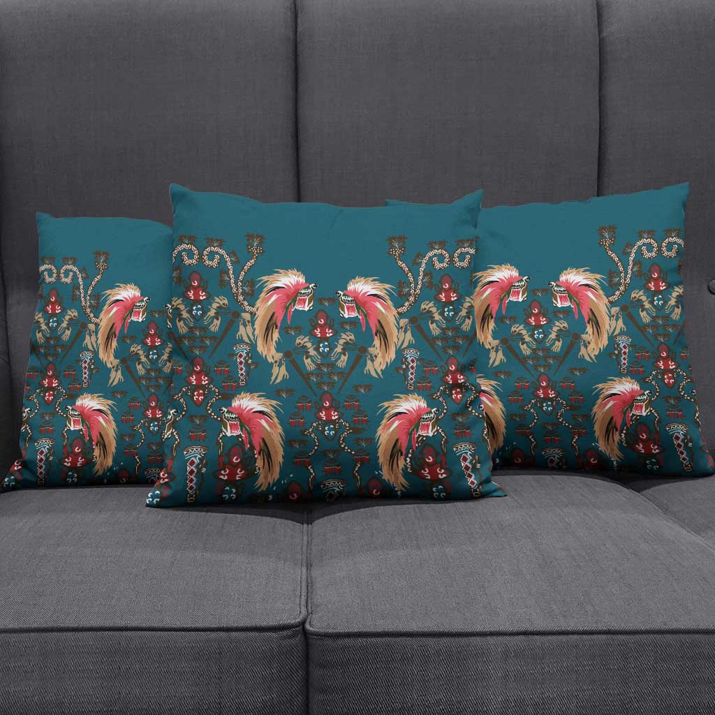 Dark Cyan Blue Bird of Batik Papua Pillow Cover Exotic Natural Wealth of Papua - Polynesian Pride
