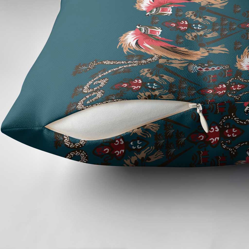 Dark Cyan Blue Bird of Batik Papua Pillow Cover Exotic Natural Wealth of Papua - Polynesian Pride