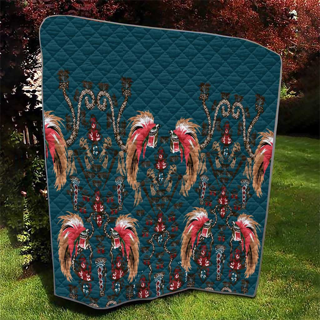 Dark Cyan Blue Bird of Batik Papua Quilt Exotic Natural Wealth of Papua - Polynesian Pride