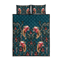 Dark Cyan Blue Bird of Batik Papua Quilt Bed Set Exotic Natural Wealth of Papua - Polynesian Pride