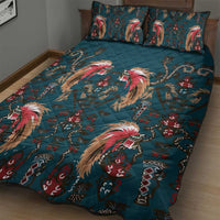 Dark Cyan Blue Bird of Batik Papua Quilt Bed Set Exotic Natural Wealth of Papua - Polynesian Pride