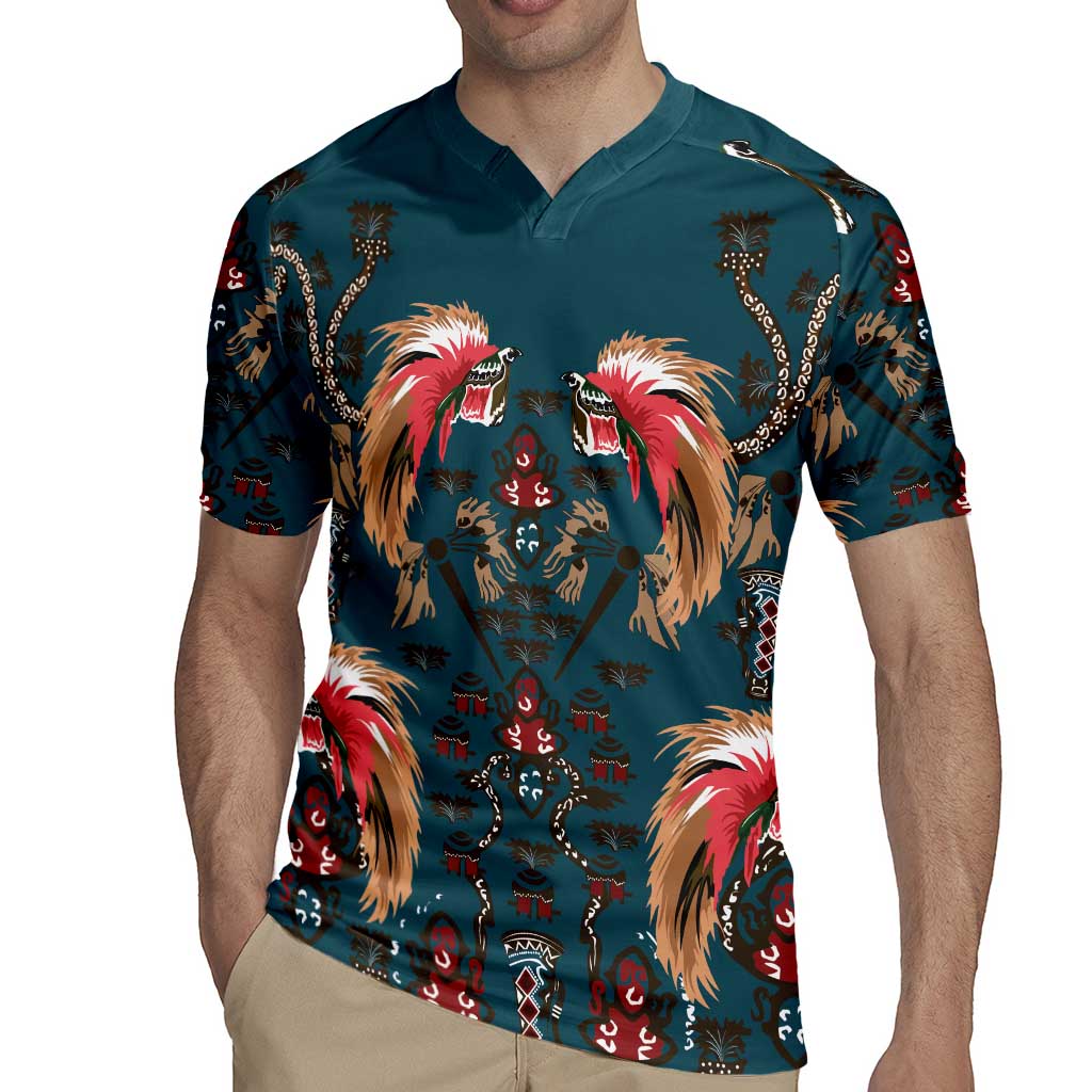 Dark Cyan Blue Bird of Batik Papua Rugby Jersey Exotic Natural Wealth of Papua - Polynesian Pride