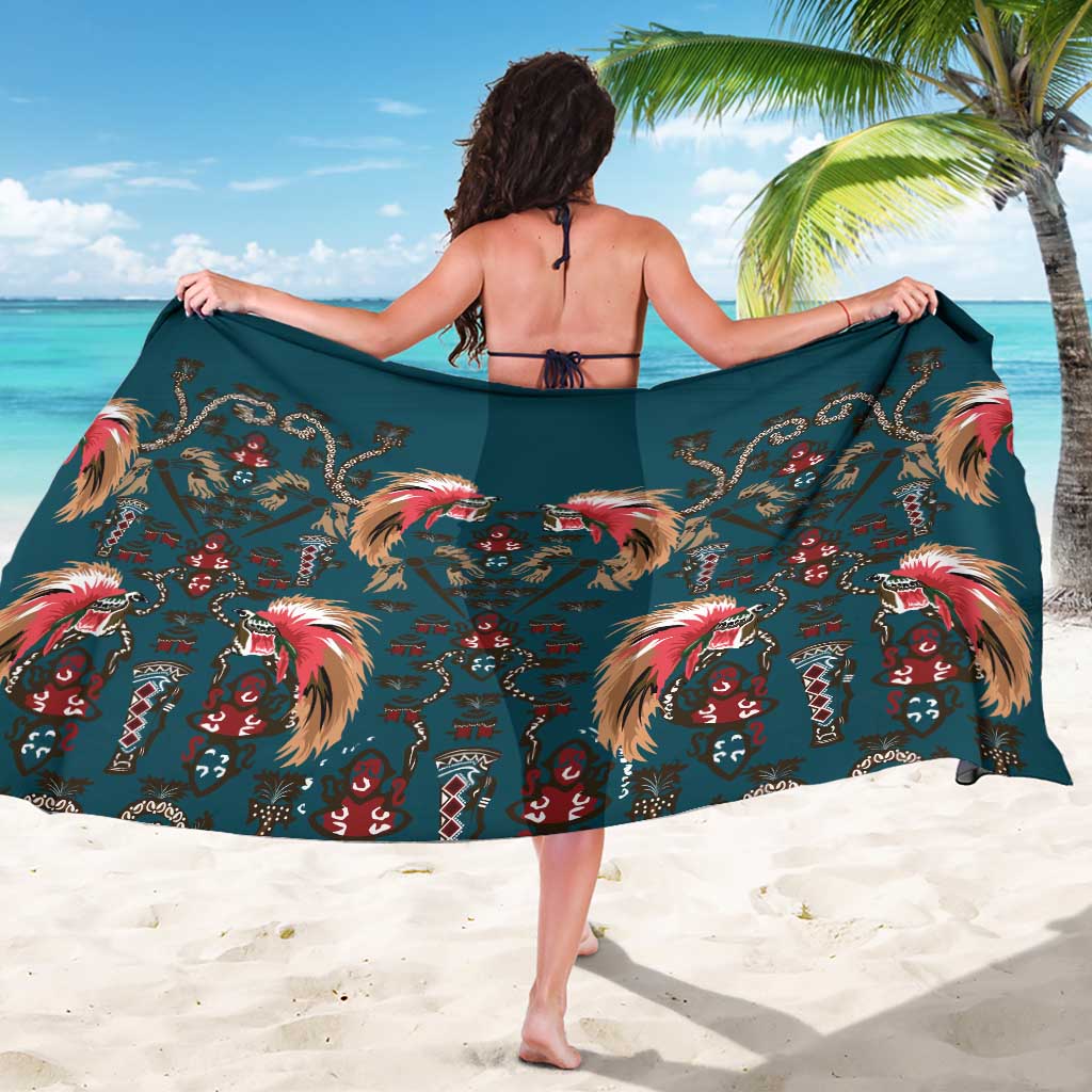 Dark Cyan Blue Bird of Batik Papua Sarong Exotic Natural Wealth of Papua - Polynesian Pride