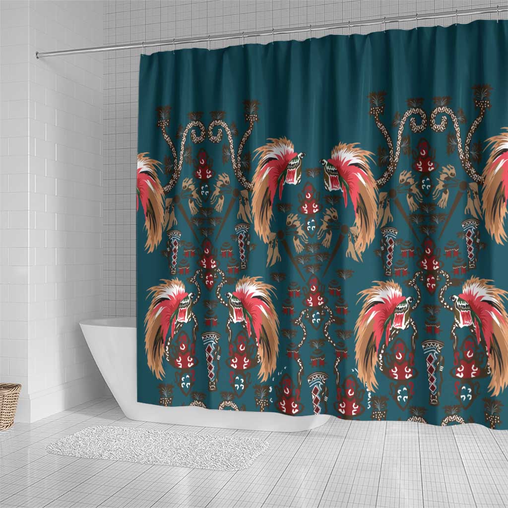 Dark Cyan Blue Bird of Batik Papua Shower Curtain Exotic Natural Wealth of Papua - Polynesian Pride