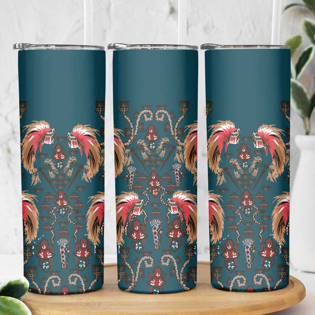 Dark Cyan Blue Bird of Batik Papua Skinny Tumbler Exotic Natural Wealth of Papua - Polynesian Pride