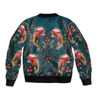 Dark Cyan Blue Bird of Batik Papua Sleeve Zip Bomber Jacket Exotic Natural Wealth of Papua - Polynesian Pride