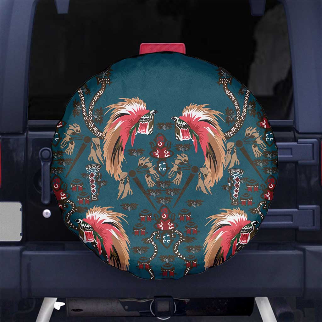Dark Cyan Blue Bird of Batik Papua Spare Tire Cover Exotic Natural Wealth of Papua - Polynesian Pride