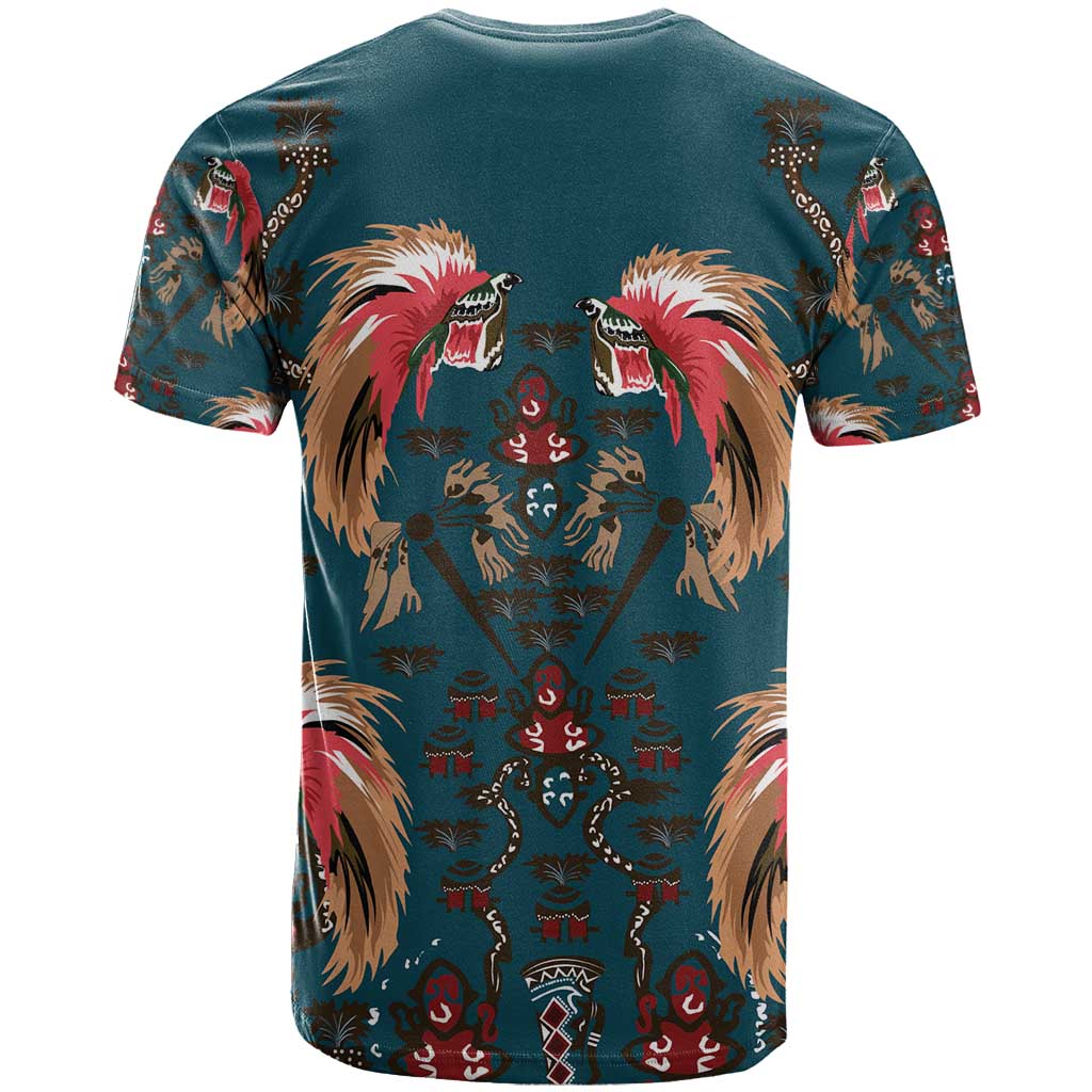 Dark Cyan Blue Bird of Batik Papua T Shirt Exotic Natural Wealth of Papua - Polynesian Pride